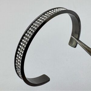 Gunmetal Crystal Cuff Bracelet Pave Rhinestone Statement